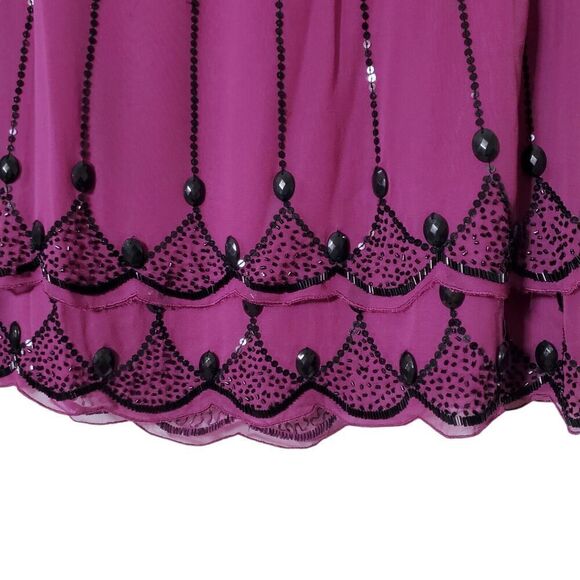 American Retro Paris Silk Curtains Skirt Size 40 Purple Beaded Scalloped Womens - Picture 2 of 13